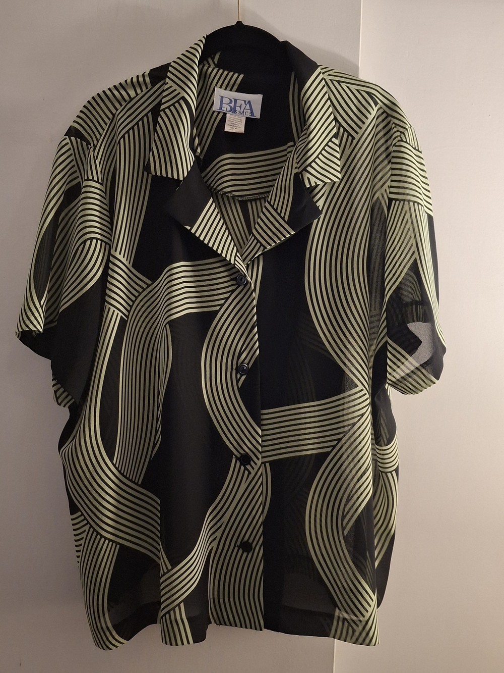 BFA Classics Women's Black & Lime Geometric Short Sleeve Button-Up Blouse